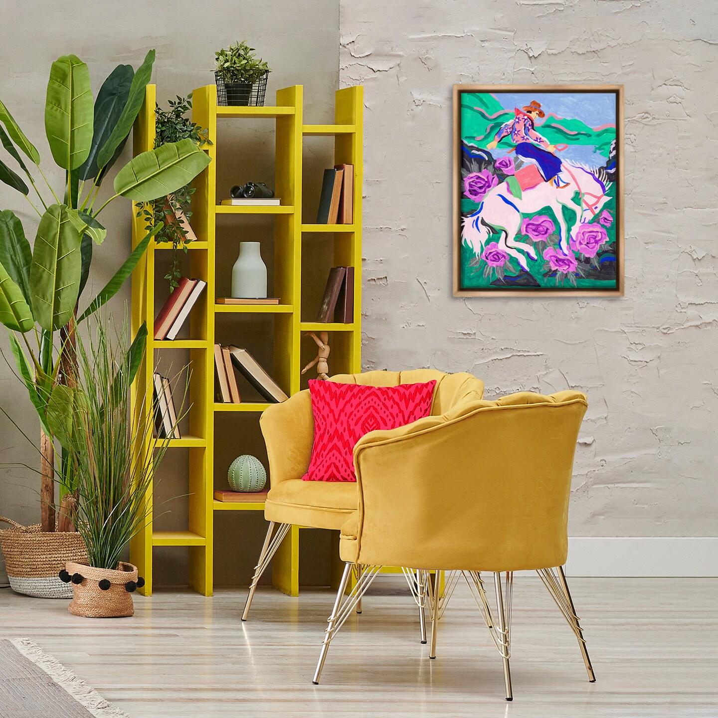 Stupell Industries Bold Hued Cowboy & Horse Framed Floater Canvas Wall Art Design by Tim OToole