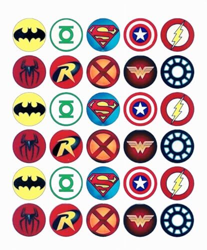 30 x Superhero Themed Edible Cupcake Toppers | Uncut on Wafer Sheet- Qty 30-1.5 each