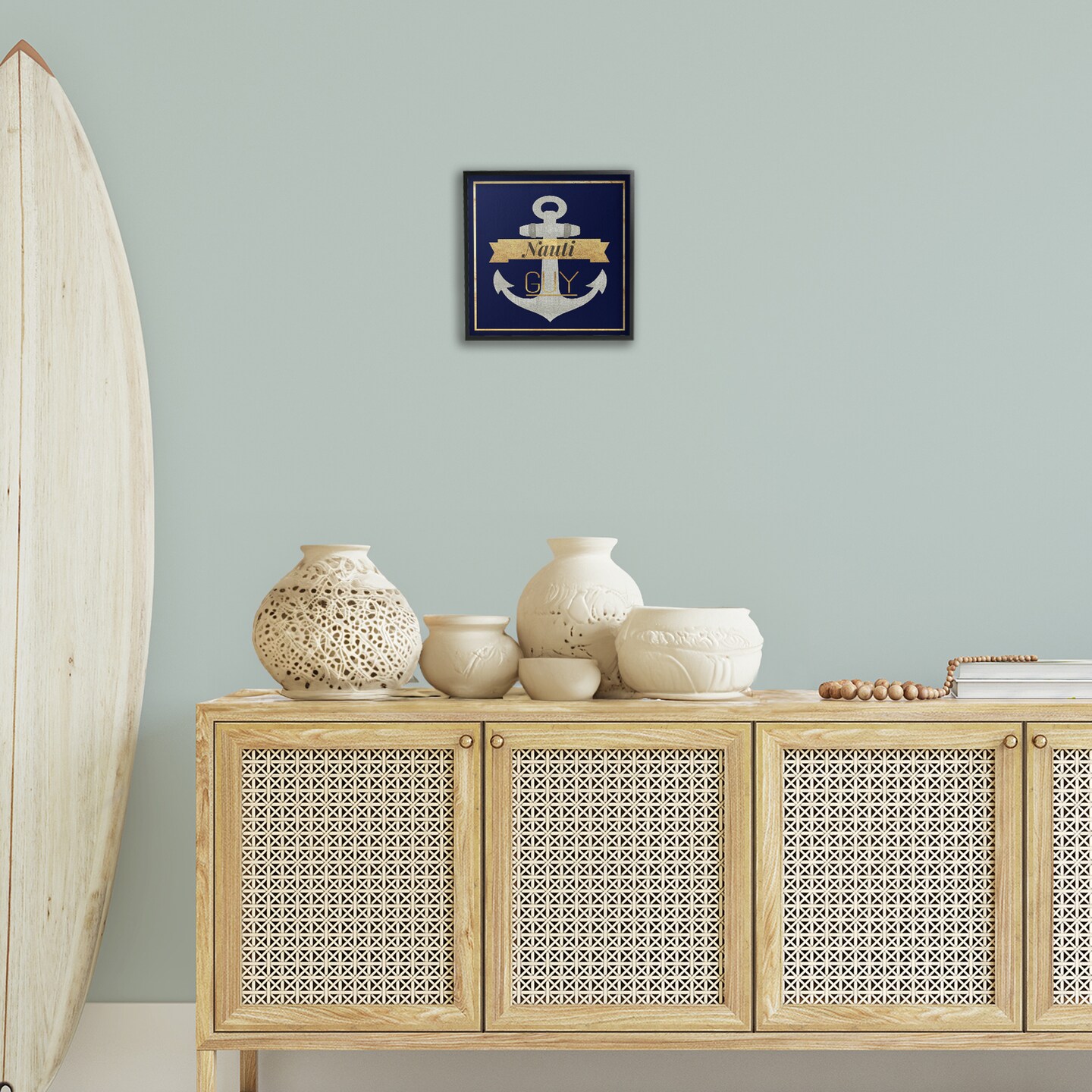 Stupell Industries Nauti Guy with Anchor Framed Giclee Wall Art Design by Graffi*tee Studios