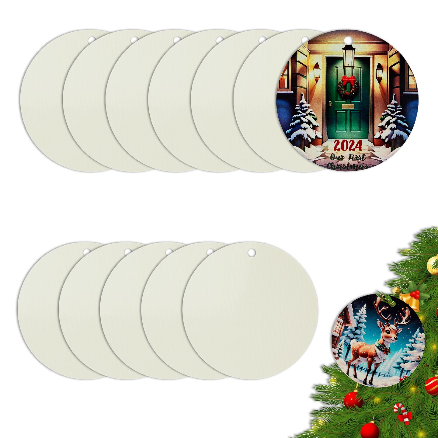 Makerflo Sublimation Round Ornaments Made of Fiber Reinforced Plastic Material with Festive Red String for Easy Hanging, Craft-Ready for DIY Gifts & Personalization - Sublimation