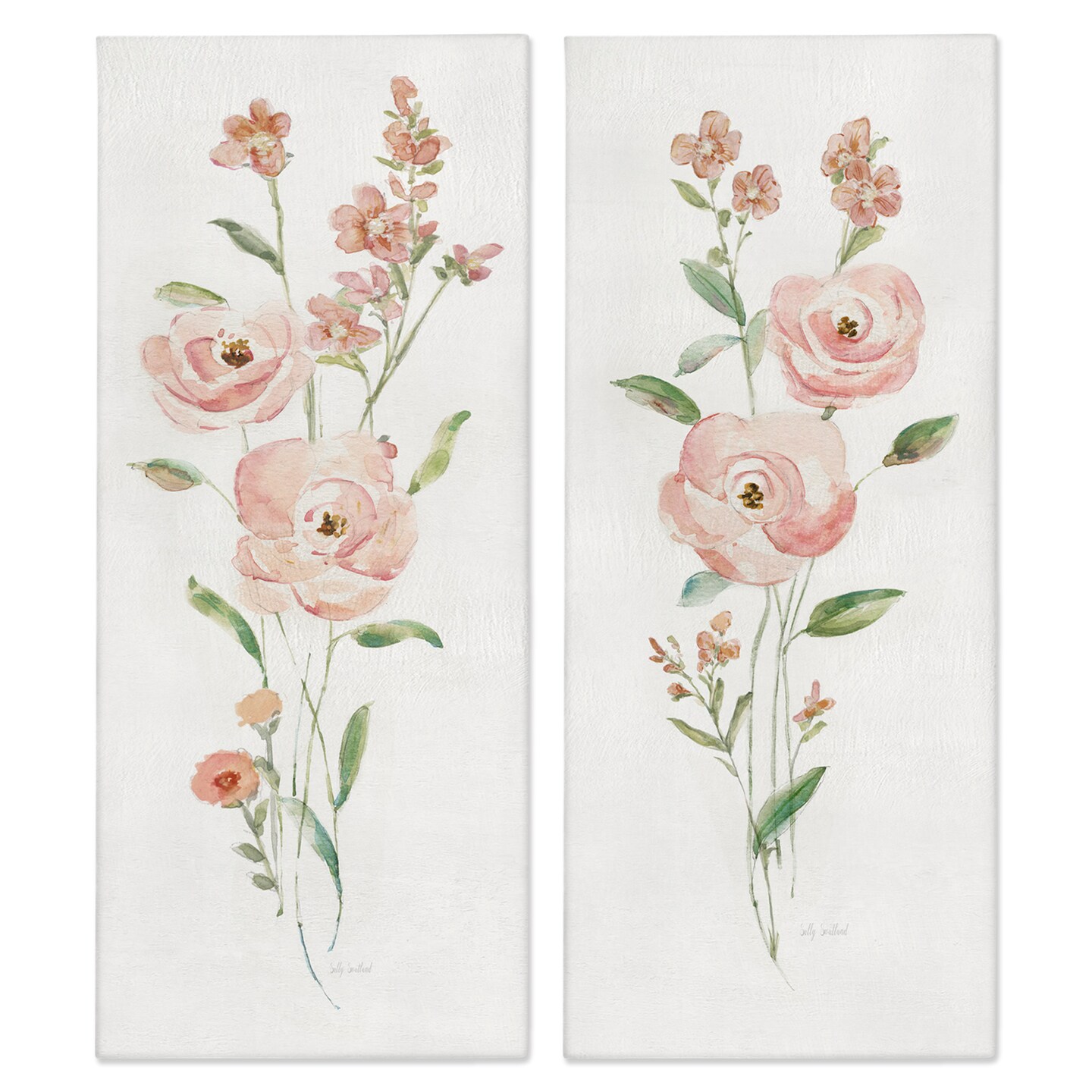 Stupell Industries Simple Pink Watercolor Flowers 2 pc Canvas Wall Art Set Design by Sally Swatland