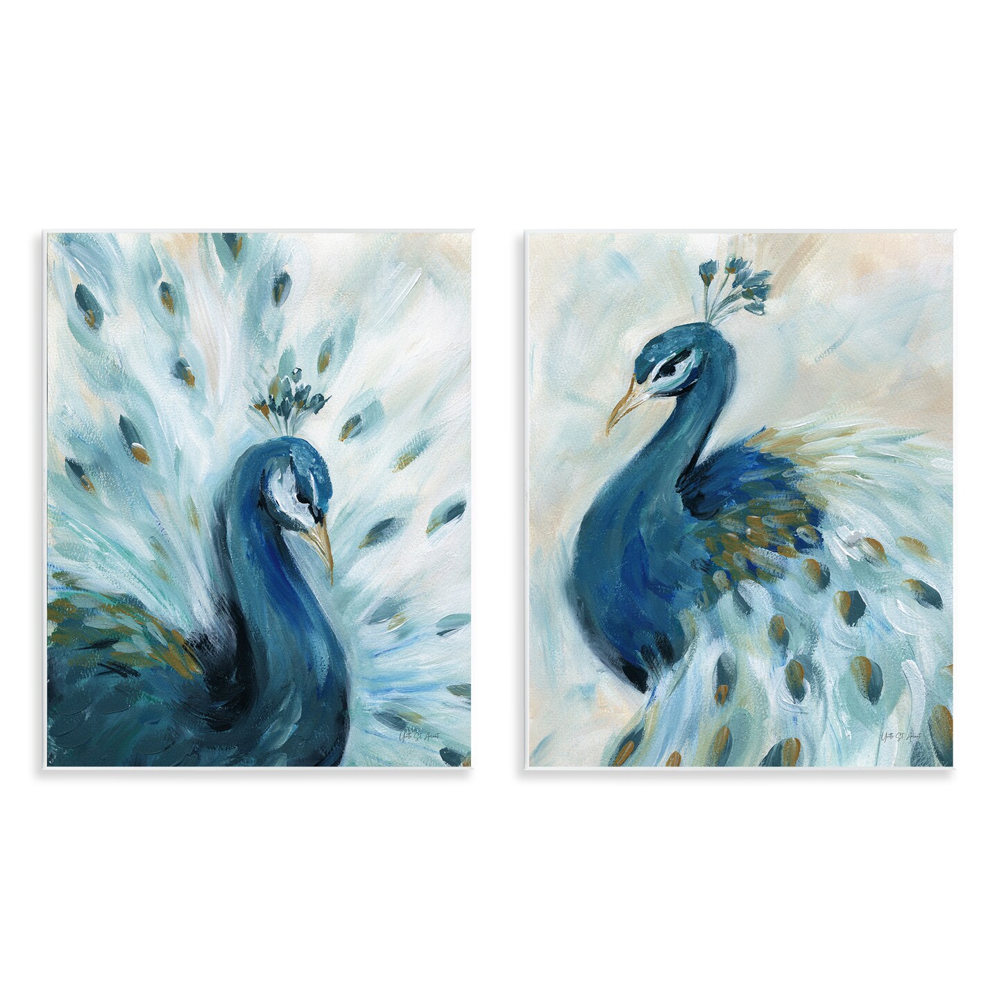Stupell Industries Gentle Pretty Peacocks 2 pc Wall Plaque Art Set Design by Yvette St. Amant