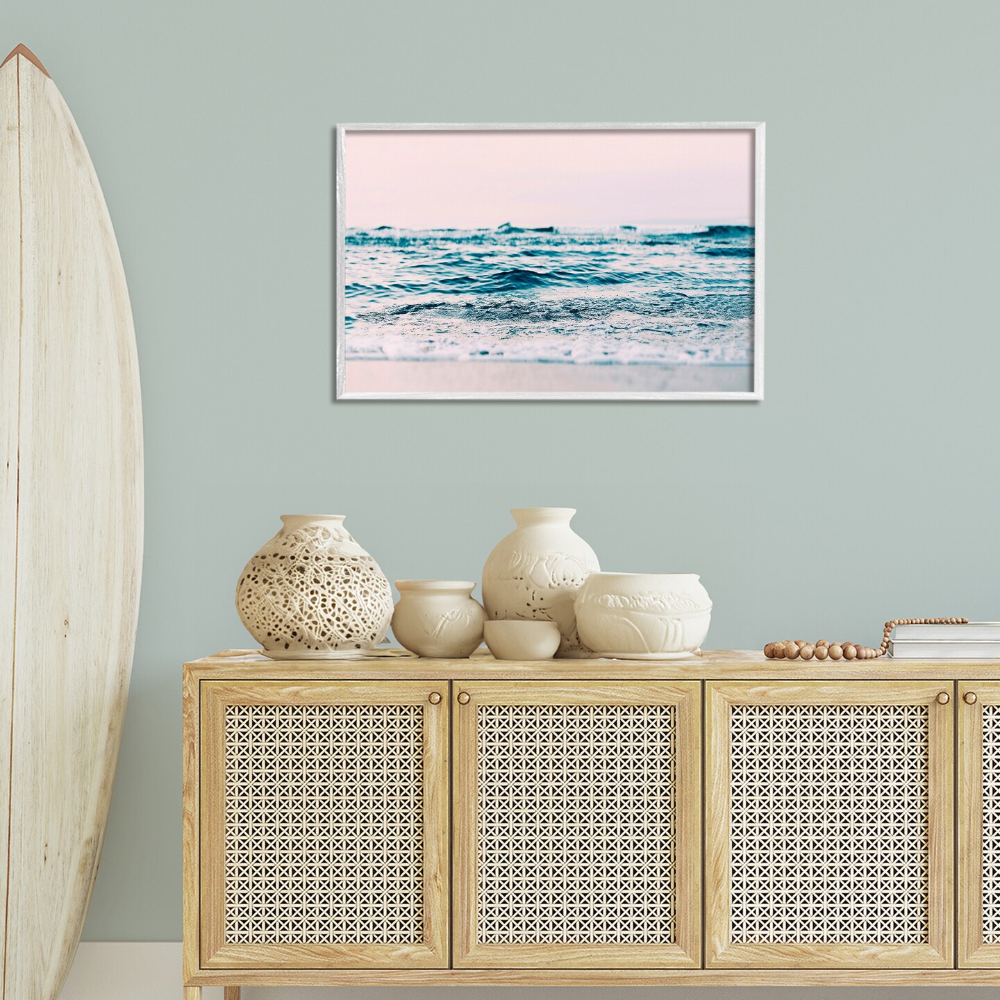 Stupell Industries Ocean Wave Blush Framed Giclee Wall Art Design by Sisi and Seb
