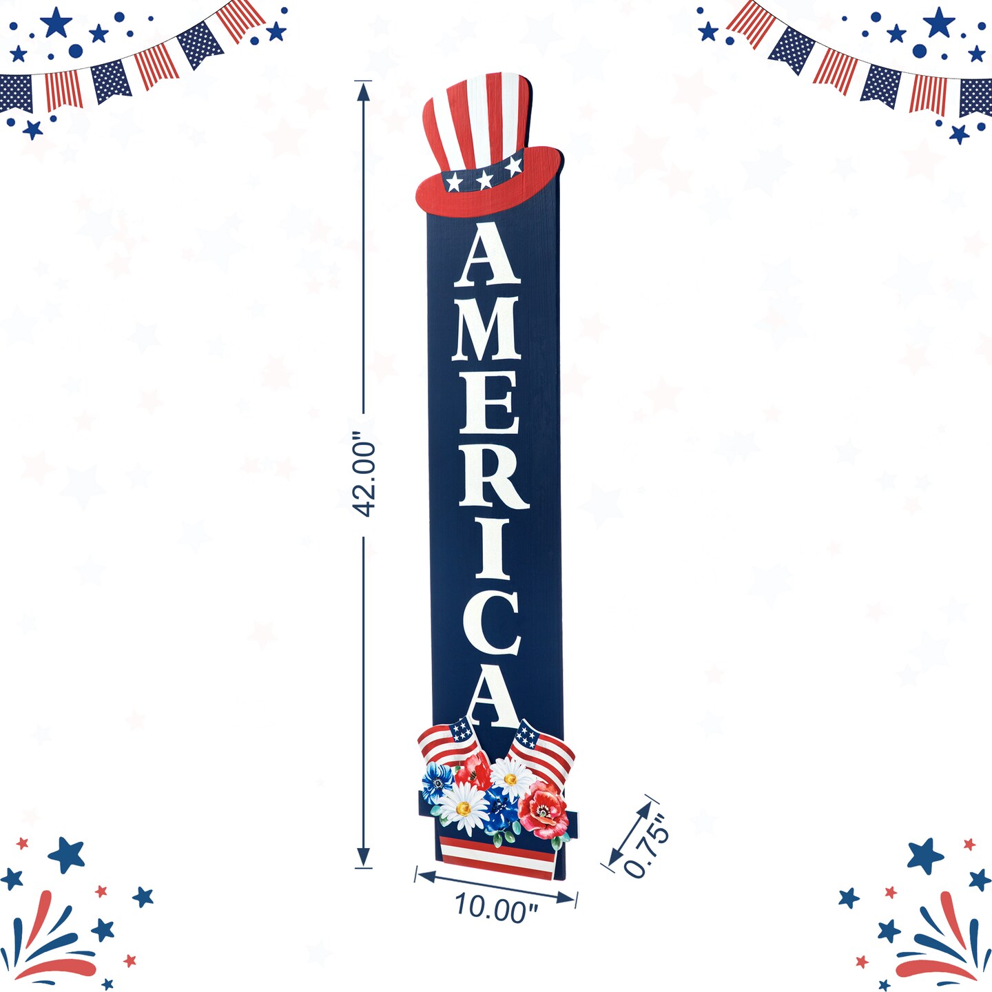 42&#x22;H Patriotic/ Americana Wooden AMERICA Porch Decor