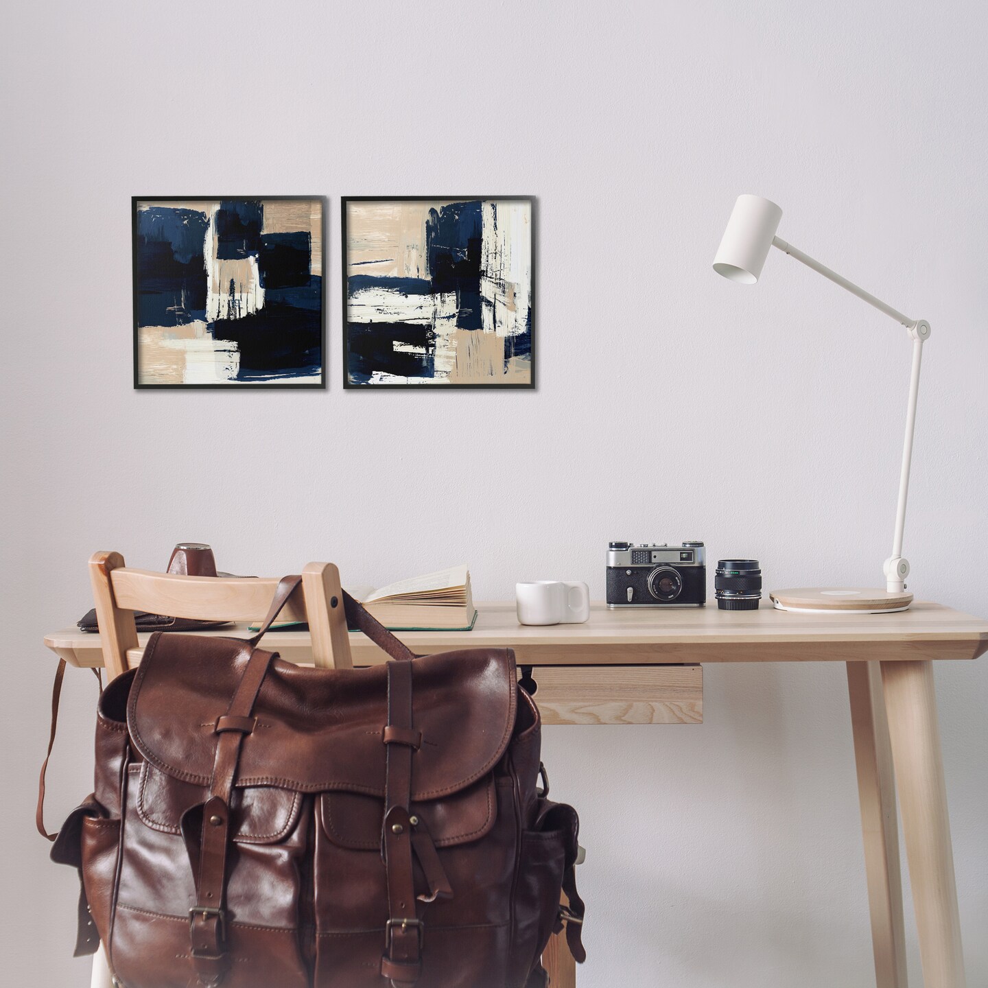 Stupell Industries Abstract Navy Neutral 2 pc Framed Giclee Wall Art Set Design by Susan Jill