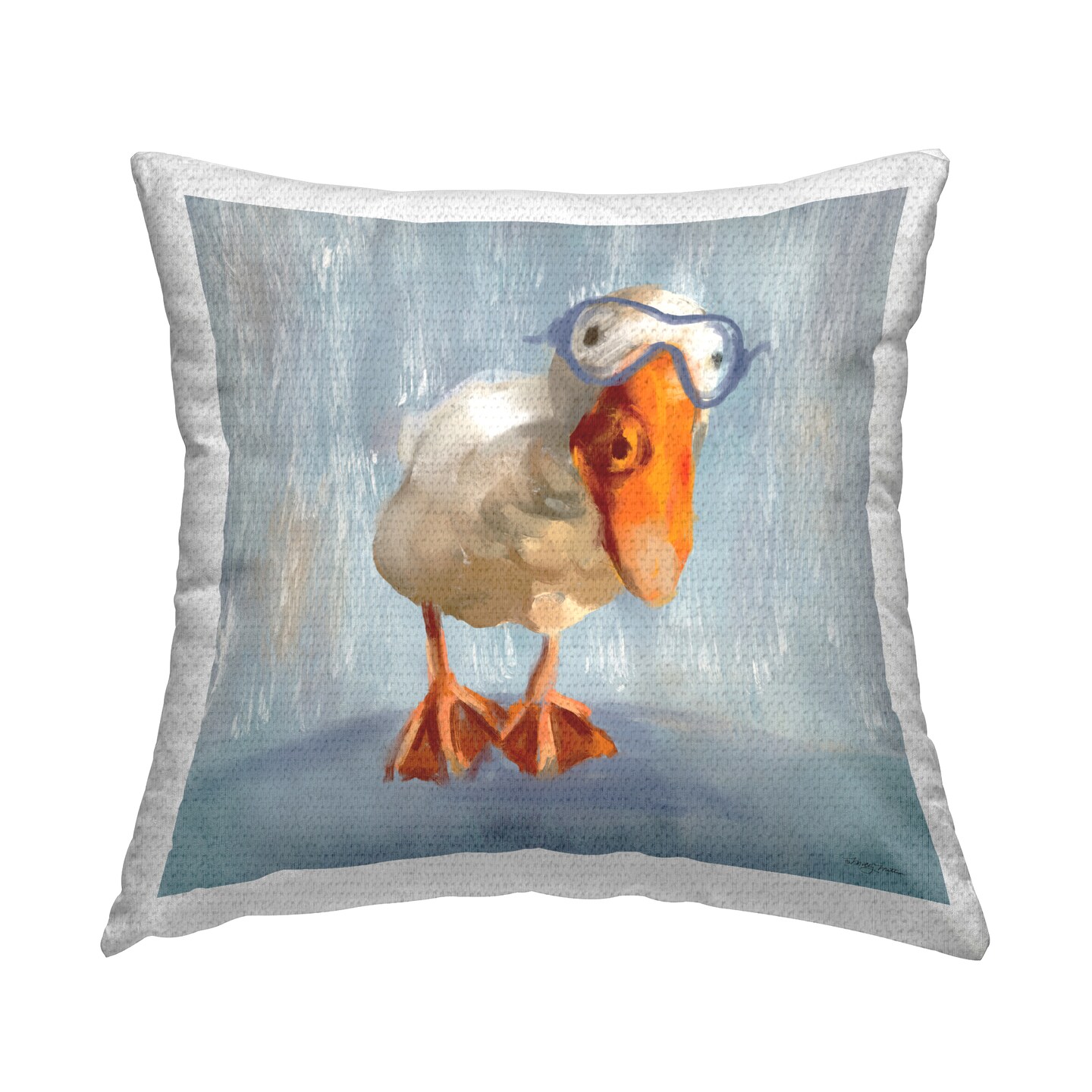 Goose with Scooba Mask Outdoor Printed Pillow Design by Molly Mattin, 18 x 7 x 18