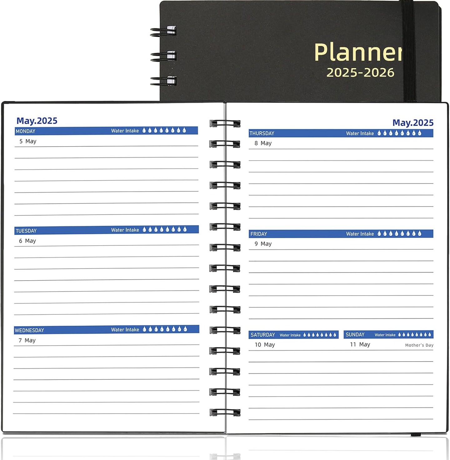 Daily Planner 2025-2026, Weekly &#x26; Monthly Planner from Jan 2025-Jun 2026, 18 Month Day Planner with Tabs, Academic Calendar Planner 2025-2026, 100GSM Thick Paper, A5 Size, Black
