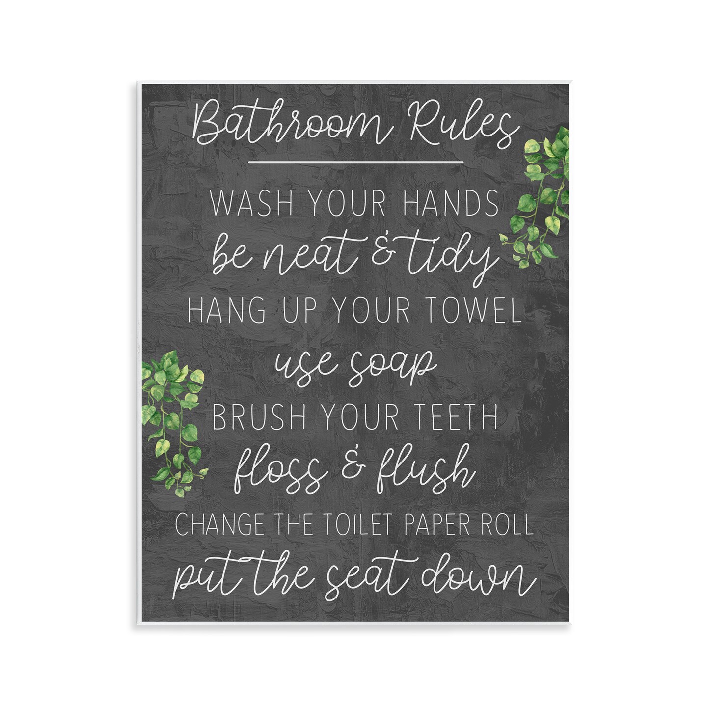 Stupell Industries Bathroom Rules with Greenery Wall Plaque Art Design by Kim Allen