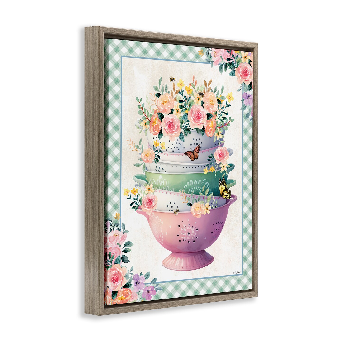 Stupell Industries Stacked Bowls Plaid Border Framed Floater Canvas Wall Art Design by Nicole DeCamp