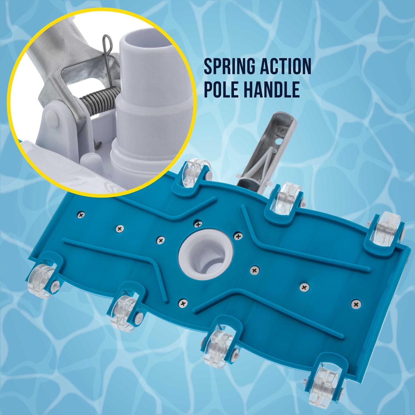 U.S. Pool Supply&#xAE; 14&#x22; Weighted Flexible Concrete Swimming Pool Vacuum Head, Swivel Hose Connection &#x26; Aluminum Spring Action Pole Handle - Connect 1-1/4&#x22; or 1-1/2&#x22; Hose