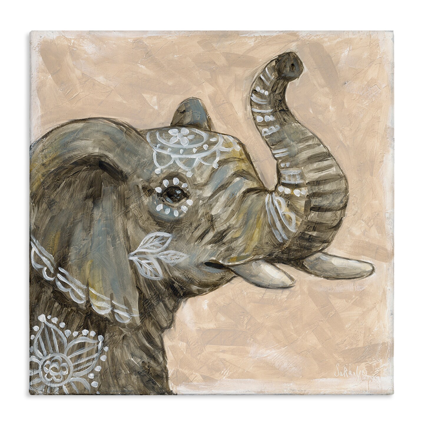 Stupell Industries Boho Patterned Elephant Canvas Wall Art Design by Sara G. Designs
