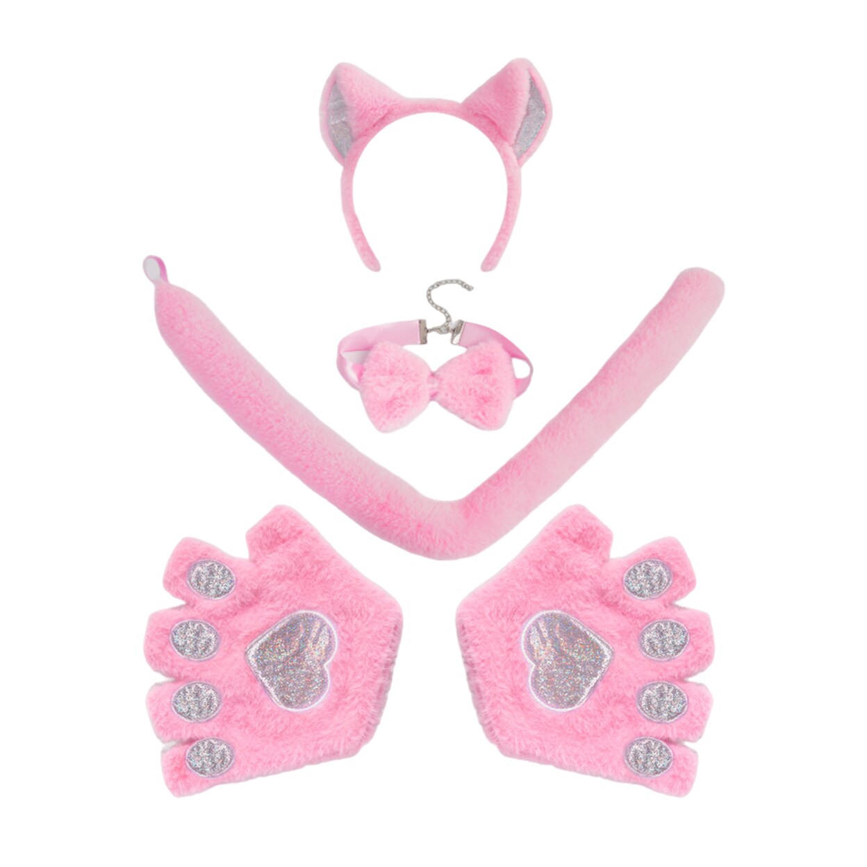 Cosplay Cat Glove Set With Bow Tie Tail And Adjustable Headband Soft Plush Halloween Performance Prop Comic Expos