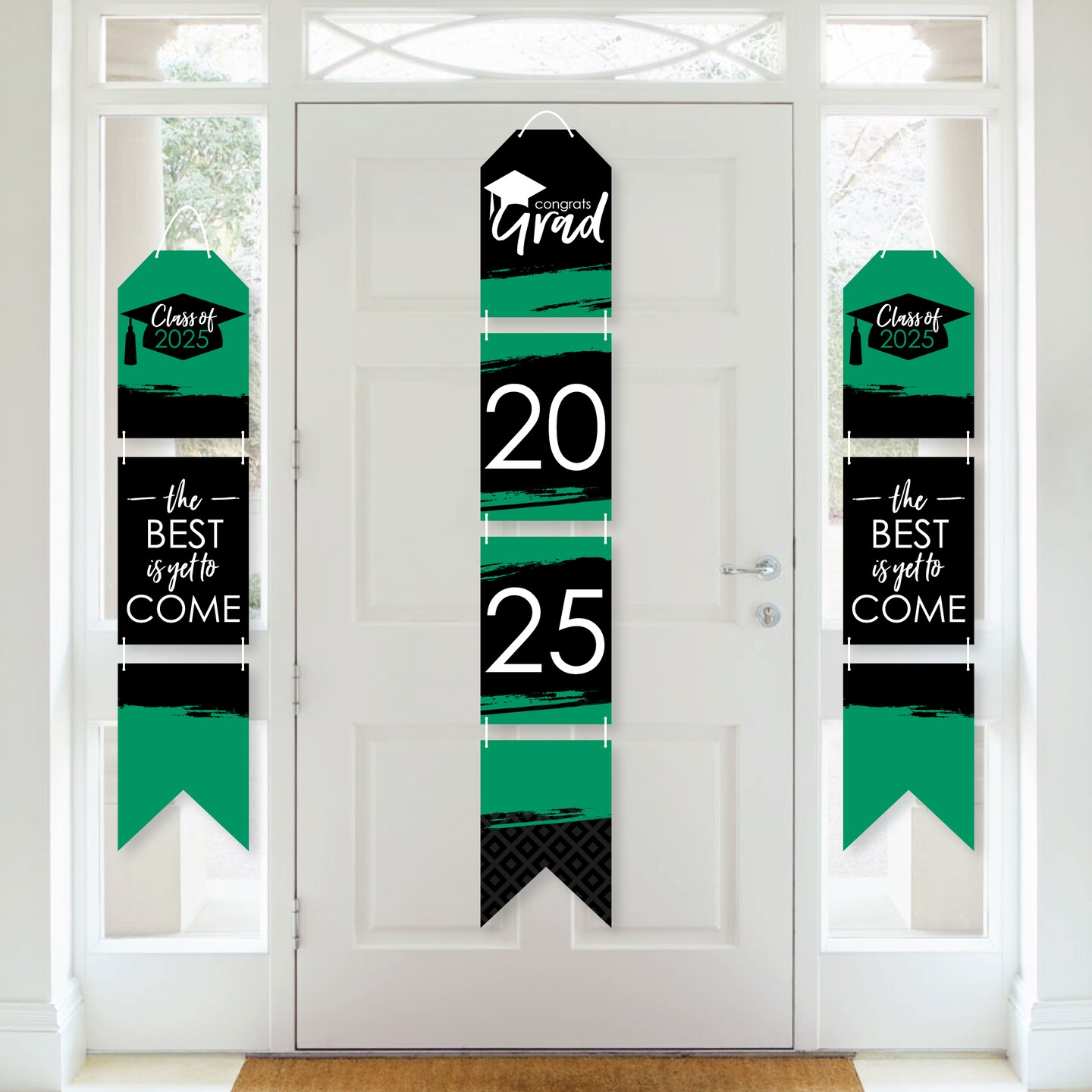 Big Dot of Happiness Green Grad - Best is Yet to Come - Hanging Vertical Paper Door Banners - 2025 Green Grad Party Wall Decor Kit- Indoor Door Decor