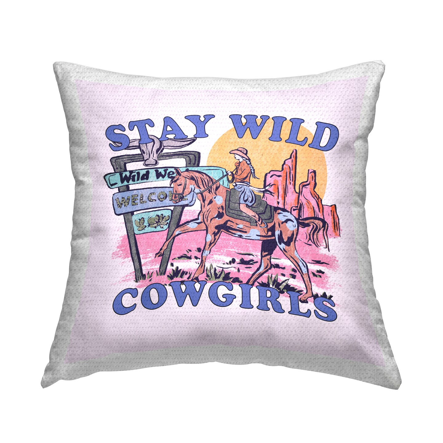 Stay Wild Cowgirls Outdoor Printed Pillow Design by Melissa Wang, 18 x 7 x 18