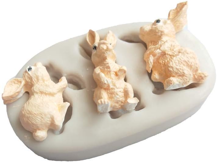 Set of 2 Rabbit Silicone Fondant Mold Easter Bunny Chocolate Candy Gum Paste Mold Cake Sugar Craft Decorating Tools Polymer Clay Mold