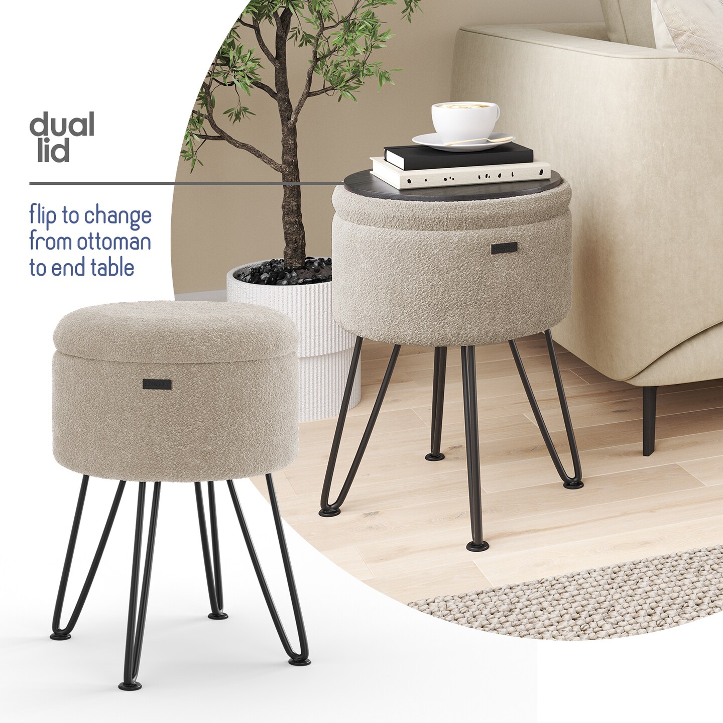 StorageBud Round Ottoman with Storage