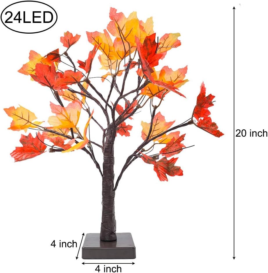 Perfect Holiday 24 LED FALL MAPLE LEAF TREE LIGHTS 2*PK, 20INCH HEIGHT, B/O WARM WHITE LIGHTS WITH MAPLE LEAF