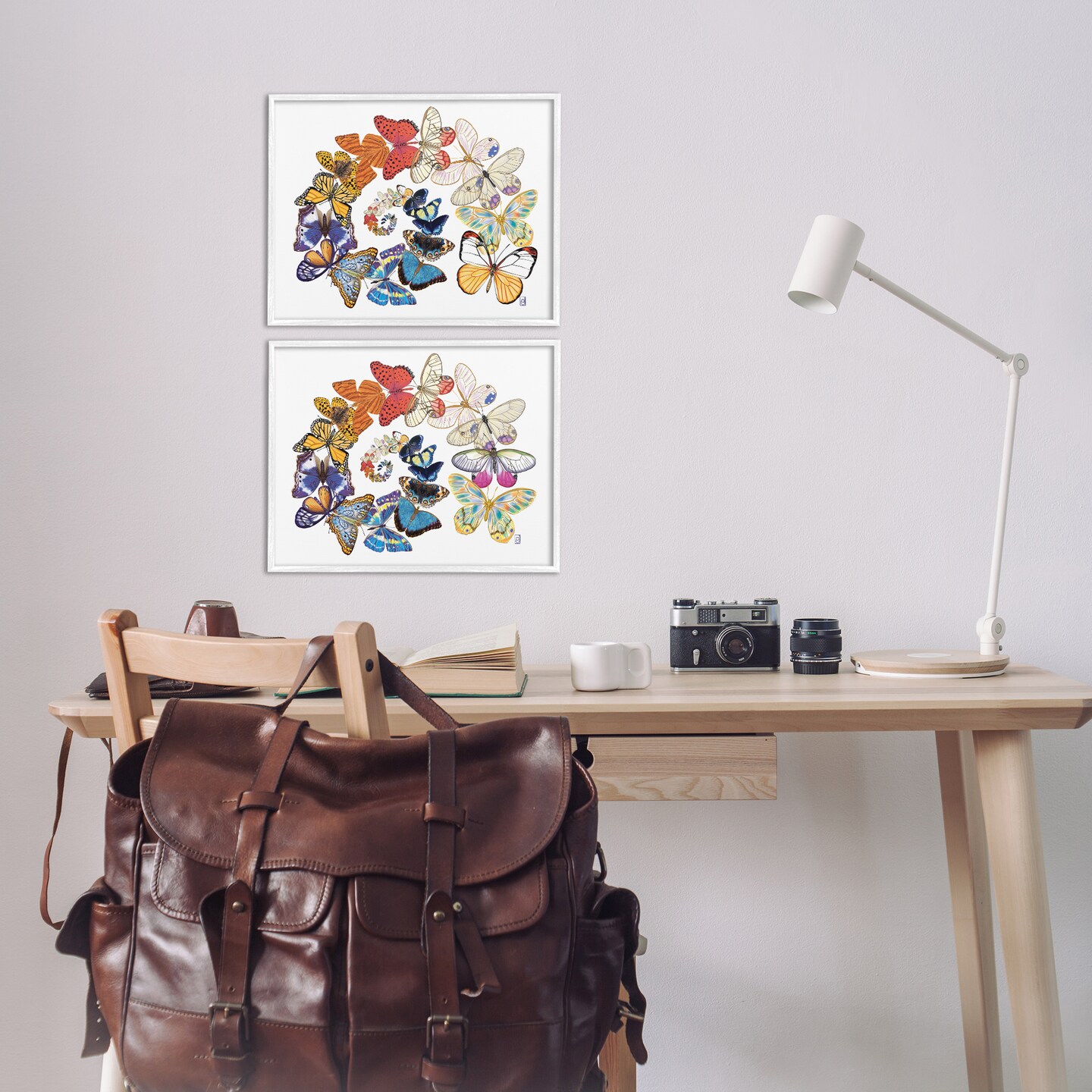 Stupell Industries Fly Away Butterfly Spirals 2 pc Framed Giclee Wall Art Set Design by Ann Jasperson
