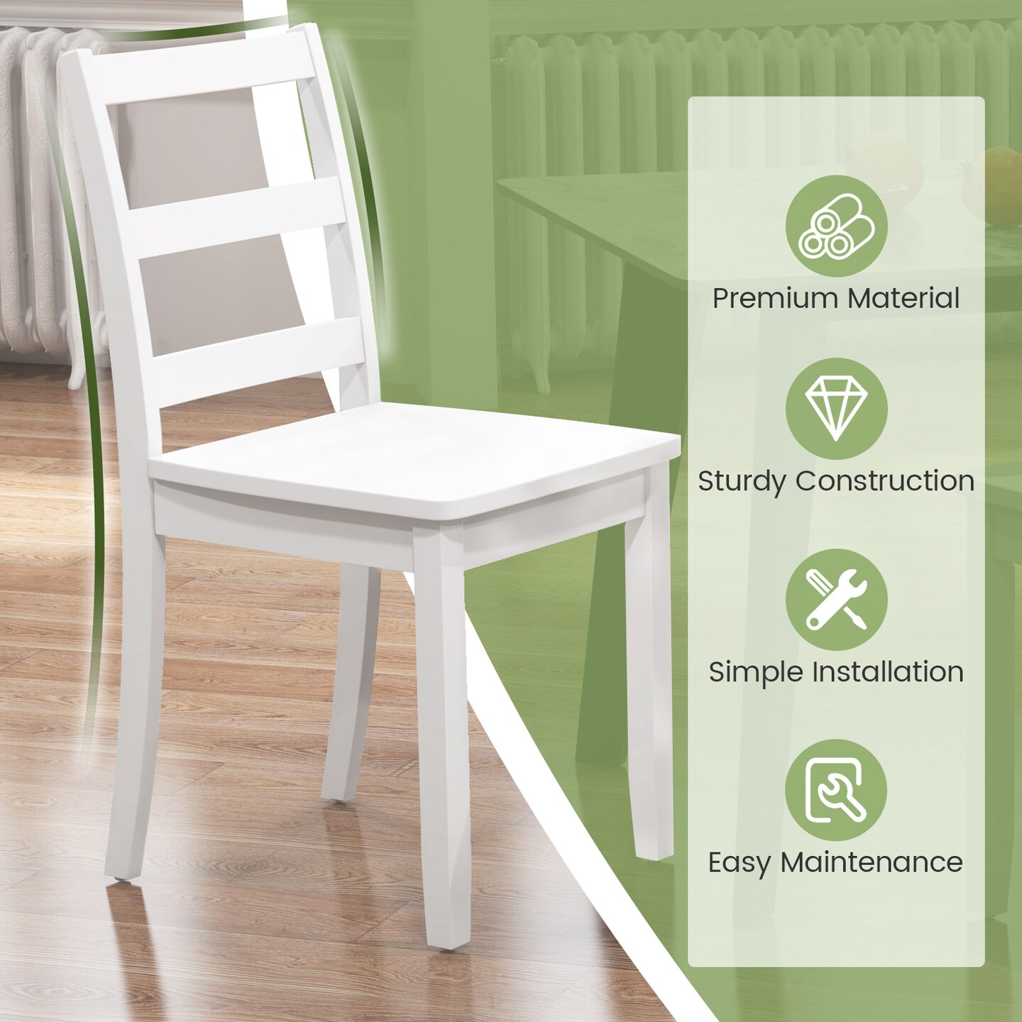 Set of 2 Wood Dining Chairs with Solid Rubber Wood Legs and Curved Backrest