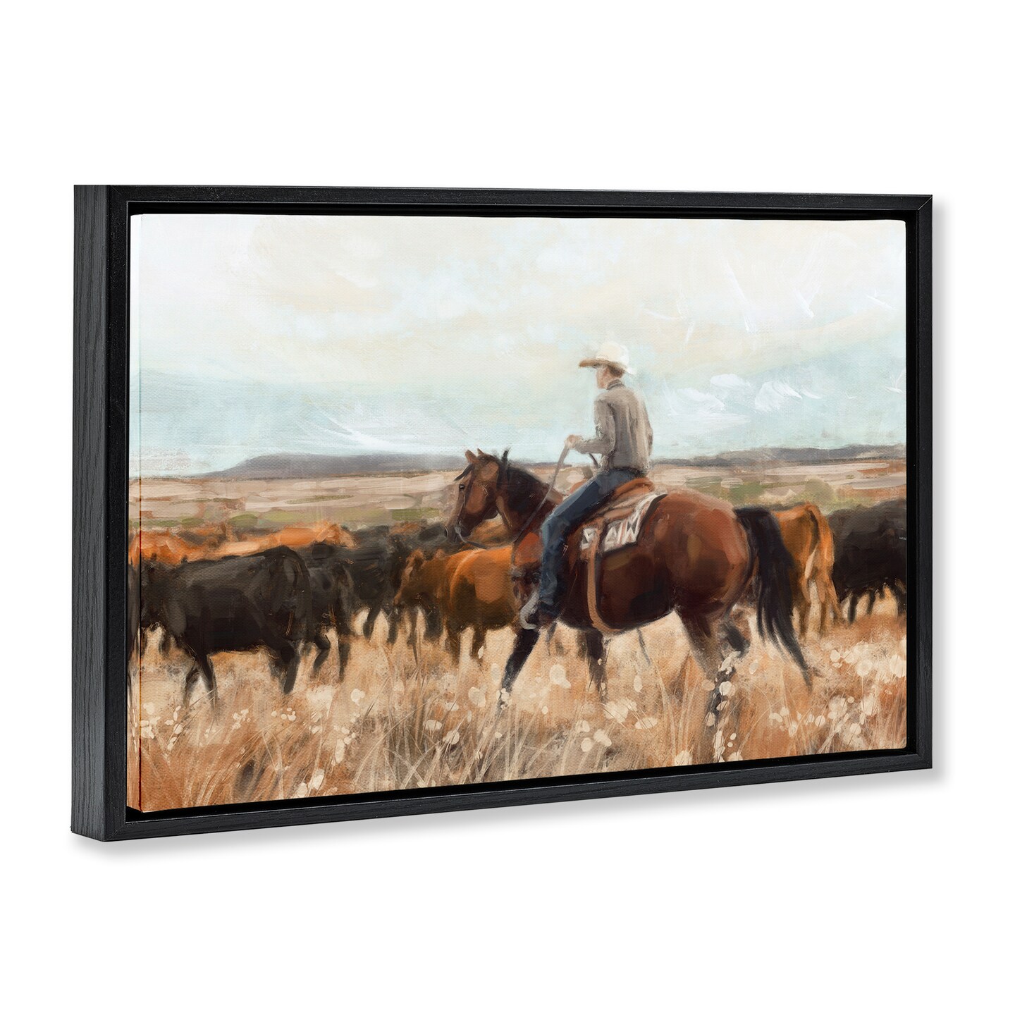 Stupell Industries Cowboy On The Range Framed Floater Canvas Wall Art Design by Nina Blue