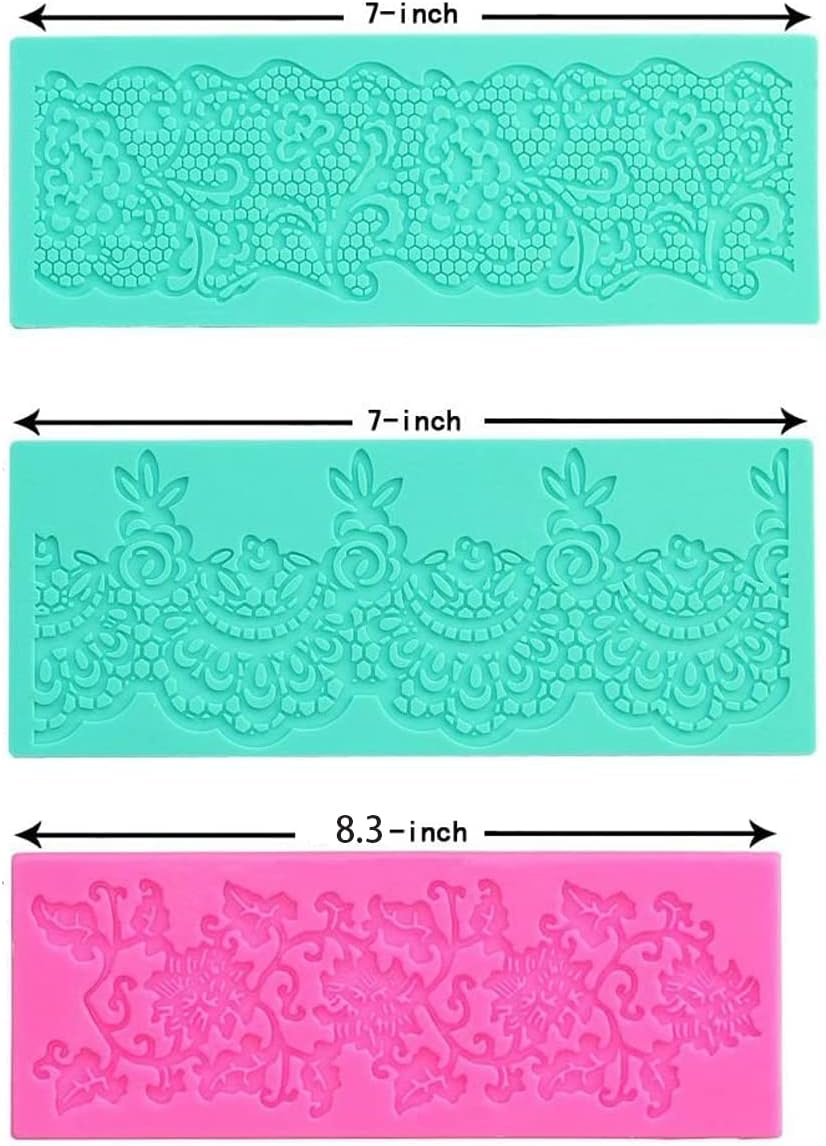 set of 3 sugar edible cake silicone fondant impression lace mat cake decorating mold gum paste cupcake topper tool icing candy imprint baking moulds sugarcraft trimming grape vine Scalloped