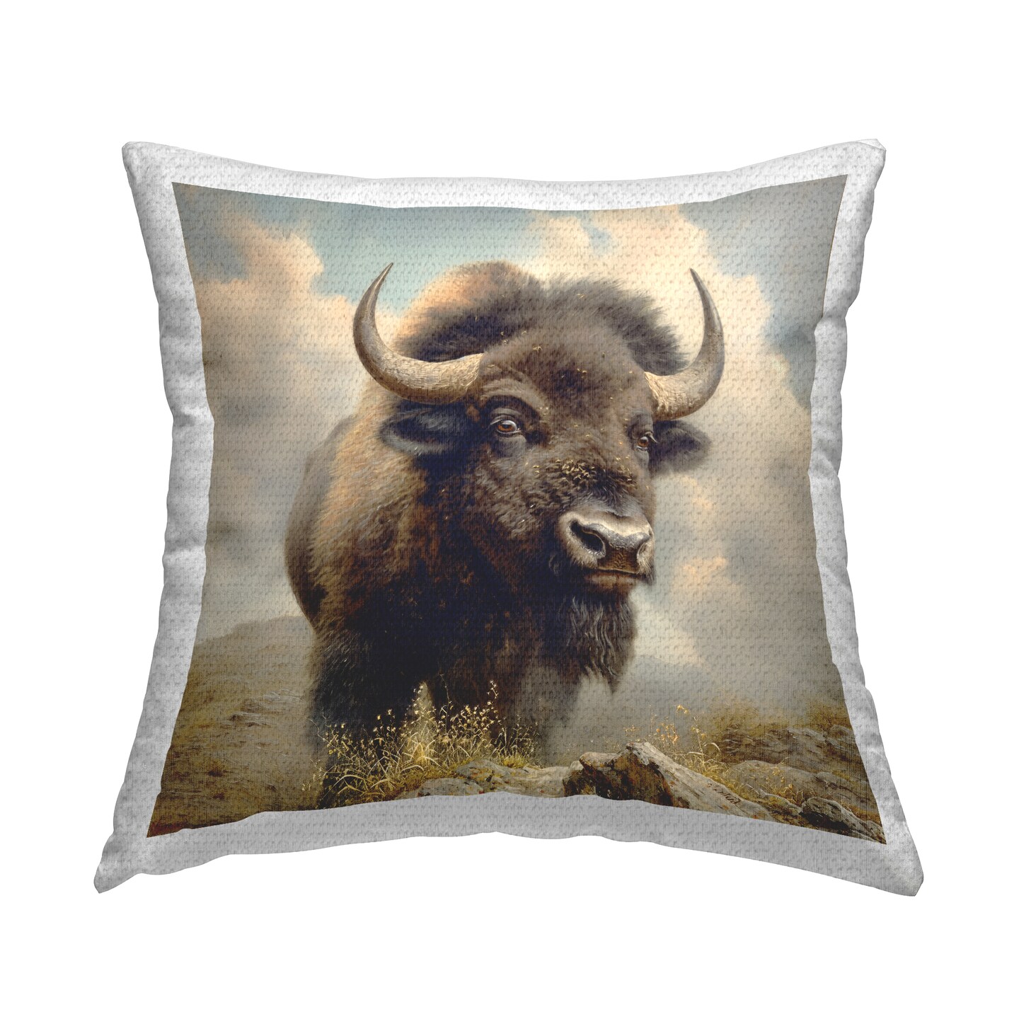 Strong Bison Horns Outdoor Printed Pillow Design by Steve Huntziker, 18 x 7 x 18