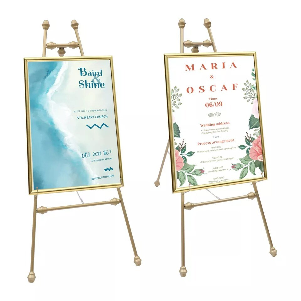 2PCS Easel Stands Floor Mount Golden Wedding Easel Stand For Wedding Party