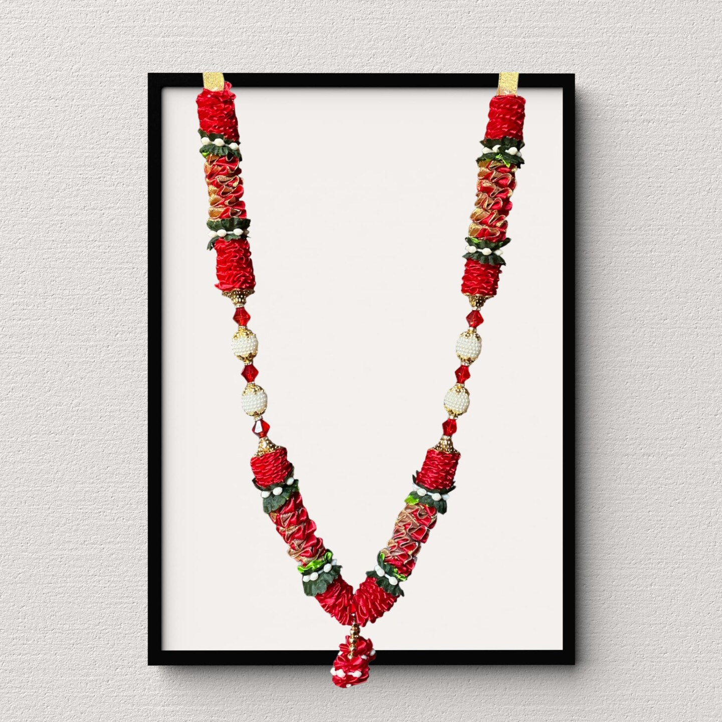 1 ct. Indian Garland Haar Mala 16 Inch God Goddess Haar Mala Idol Pooja Item Garland for Photo Frame Idol God Shringar Mala Reusable Satin Mala Temple Decor