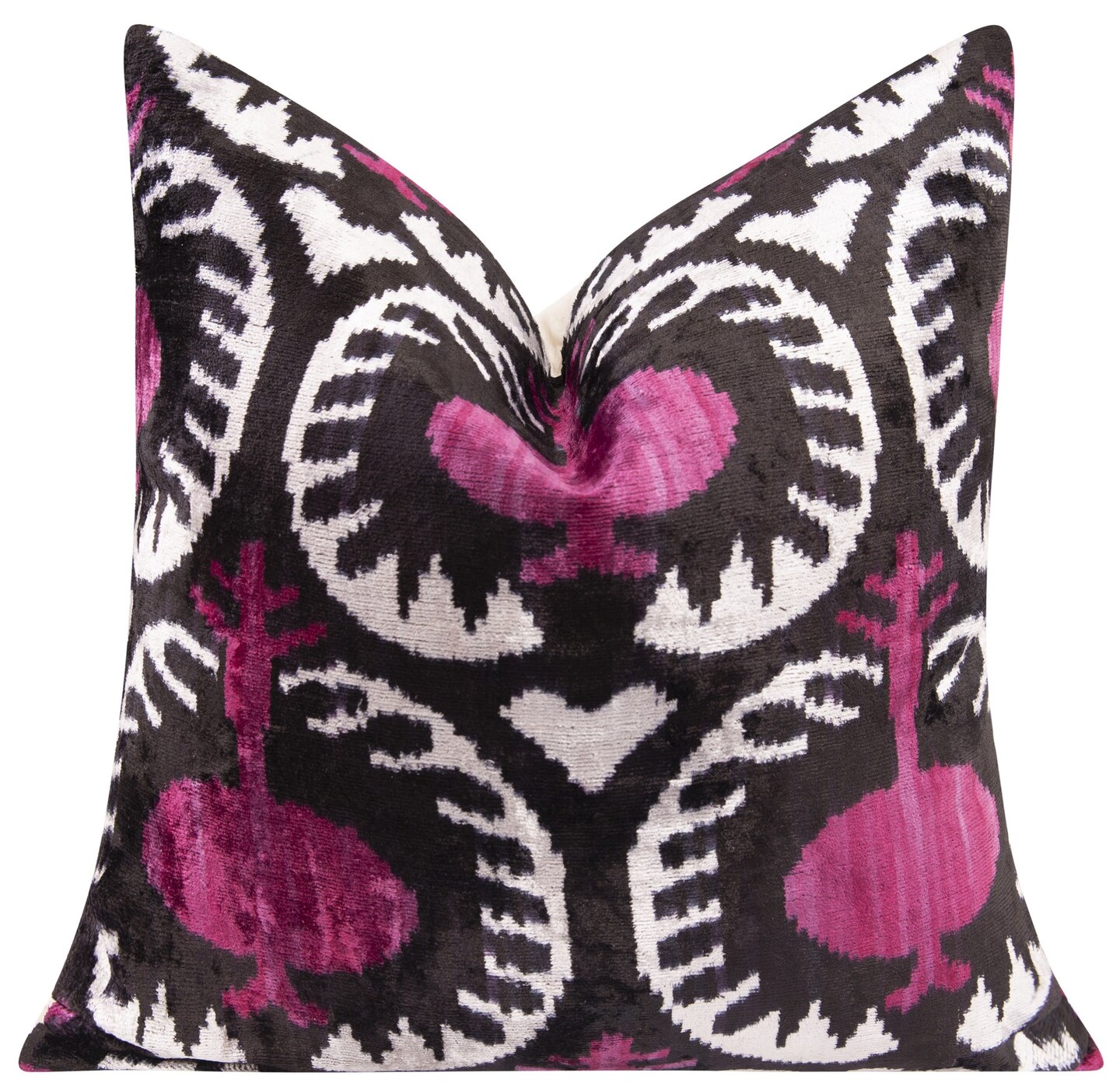 Handmade Velvet Silk Throw Pillow Black and Magenta Ikat Design, 20x20 in  MakerPlace by Michaels