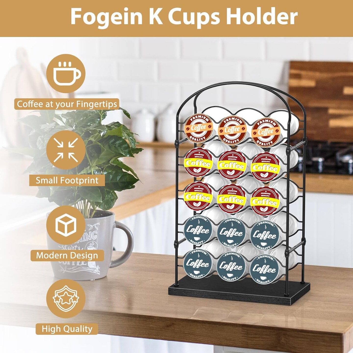 Coffee Pod Holder, Coffee Pod Organizer for Coffee Bar, Home or Office Kitchen Counter Organizer, Capacity of 30 Pods