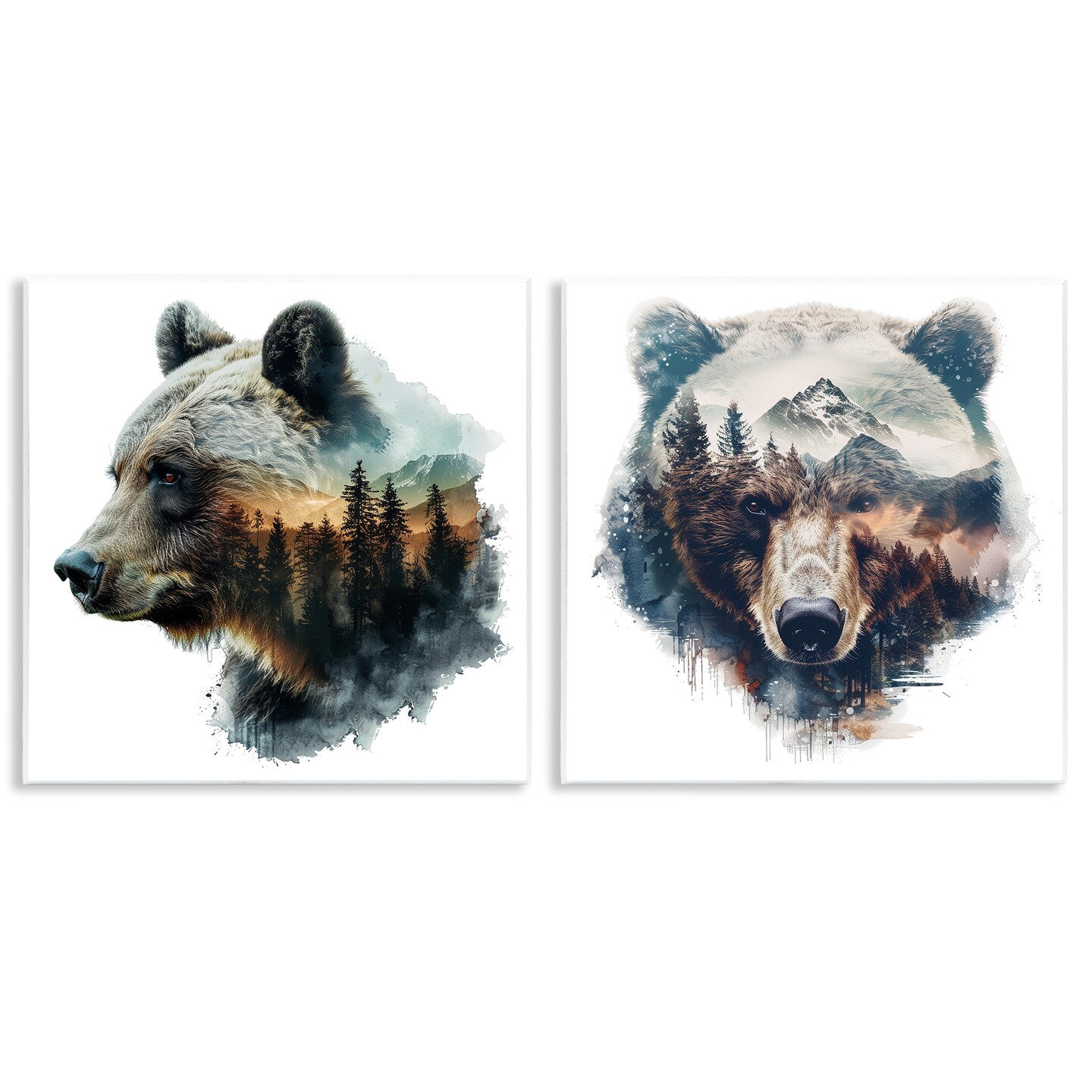 Stupell Industries Woodland Bear Forest Silhouettes 2 pc Wall Plaque Art Set Design by LSR Design Studio