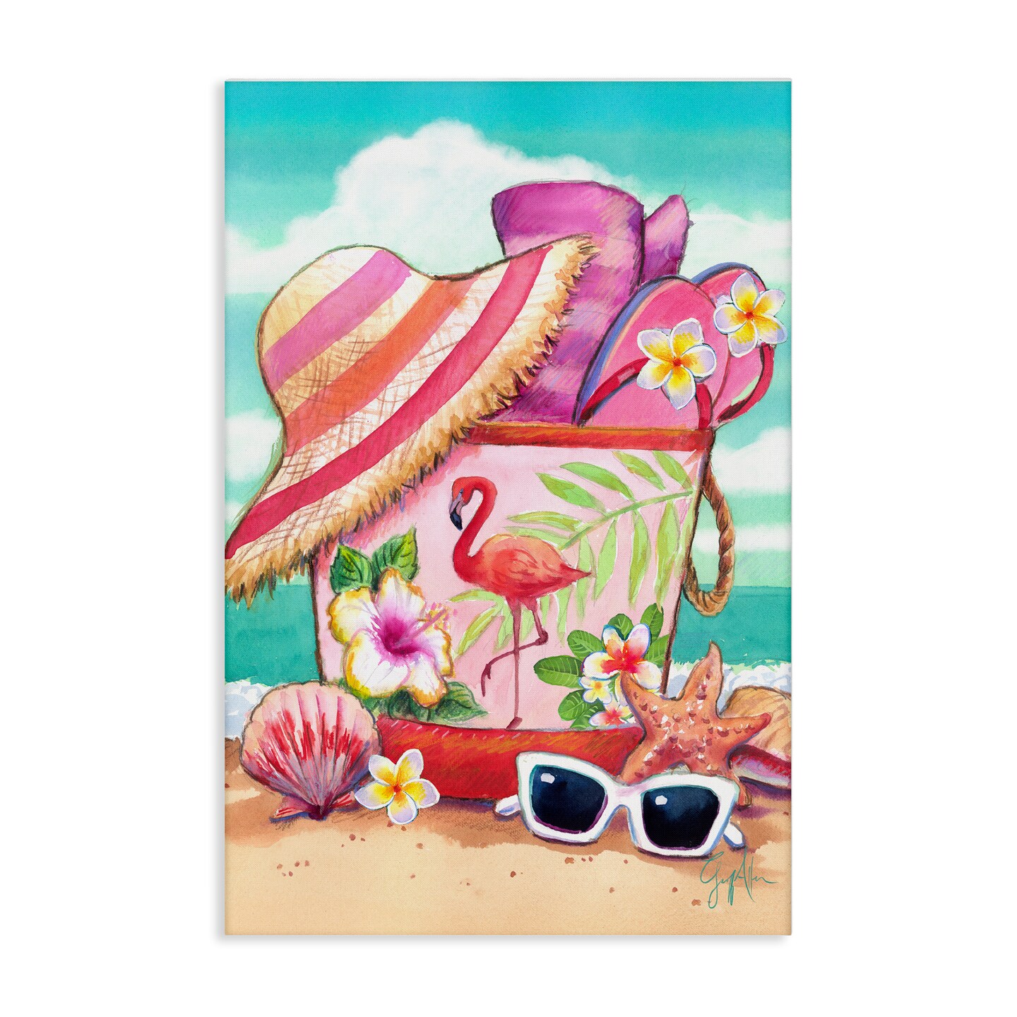 Stupell Industries Floral Beach Bag Canvas Wall Art Design by Geoff Allen