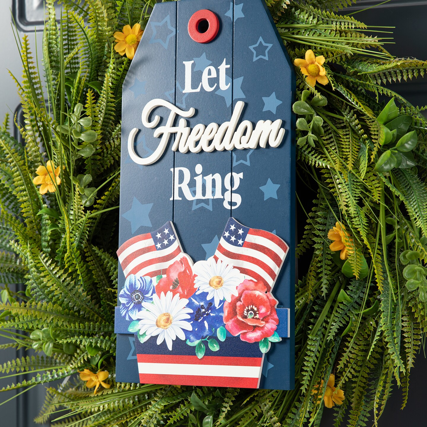 15.75&#x22;H Patriotic/ Americana Wooden Word Sign Door Hanger