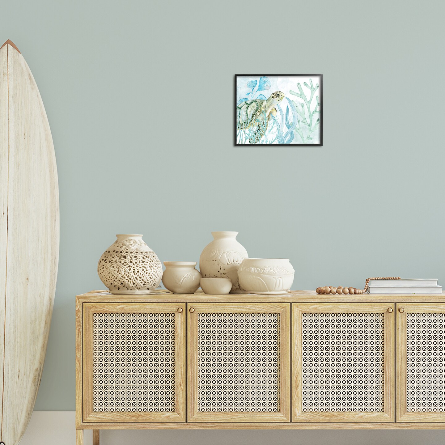 Stupell Industries Turtle in Watercolor Coral Framed Giclee Wall Art Design by Kim Allen