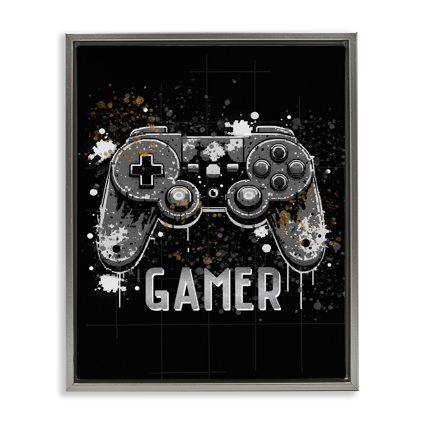 Stupell Industries Gamer with Modern Splash Framed Floater Canvas Wall Art Design by Kim Allen