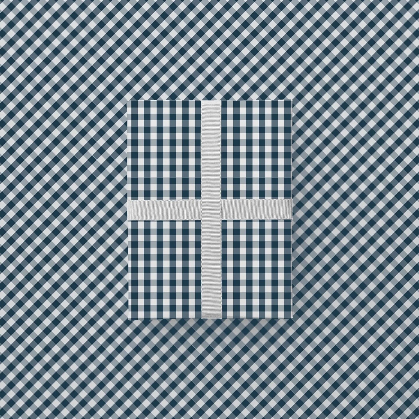 Dark Blue Vintage Gingham Gift Wrap