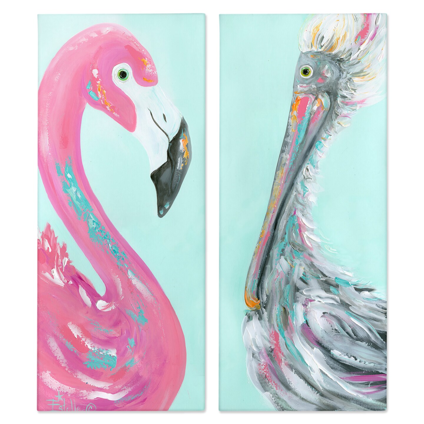 Stupell Industries Odd Flamingo Pelican Profile 2 pc Canvas Wall Art Set Design by Estelle Grengs