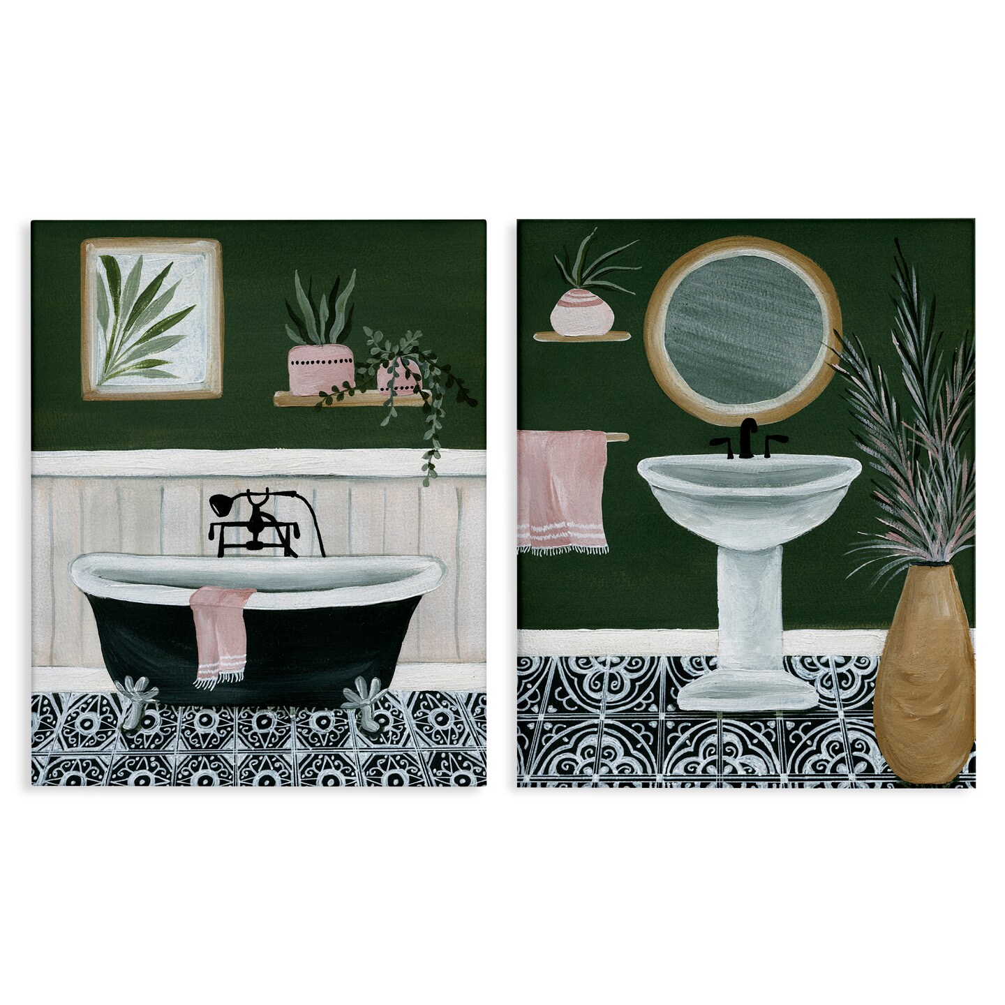 Stupell Industries Inviting Bold Green Bathroom 2 pc Canvas Wall Art Set Design by Yvette St. Amant