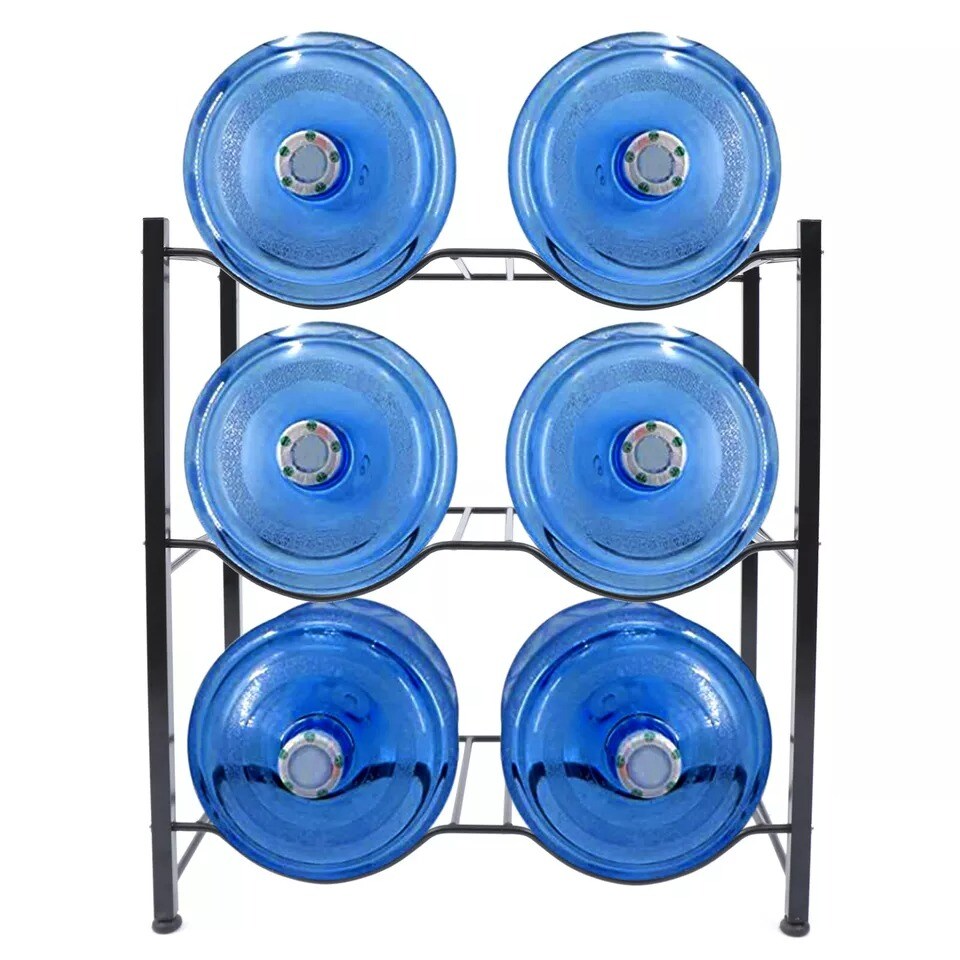6 Bottles 5 Gallon 3 Tiers Water Jug Holder Water Bottle Storage Rack Black