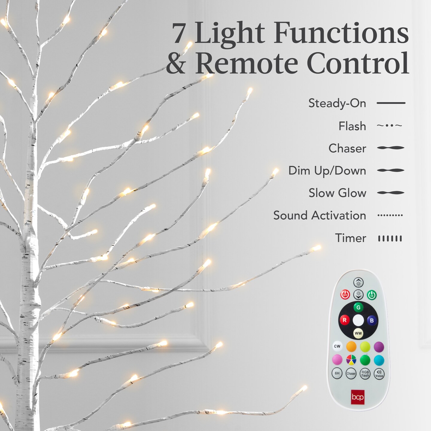 Best Choice Products Set of 3 Lighted Twig Birch Trees, 4ft, 6ft, 8ft w/ 300 LEDs, Warm White, Multicolor Lights