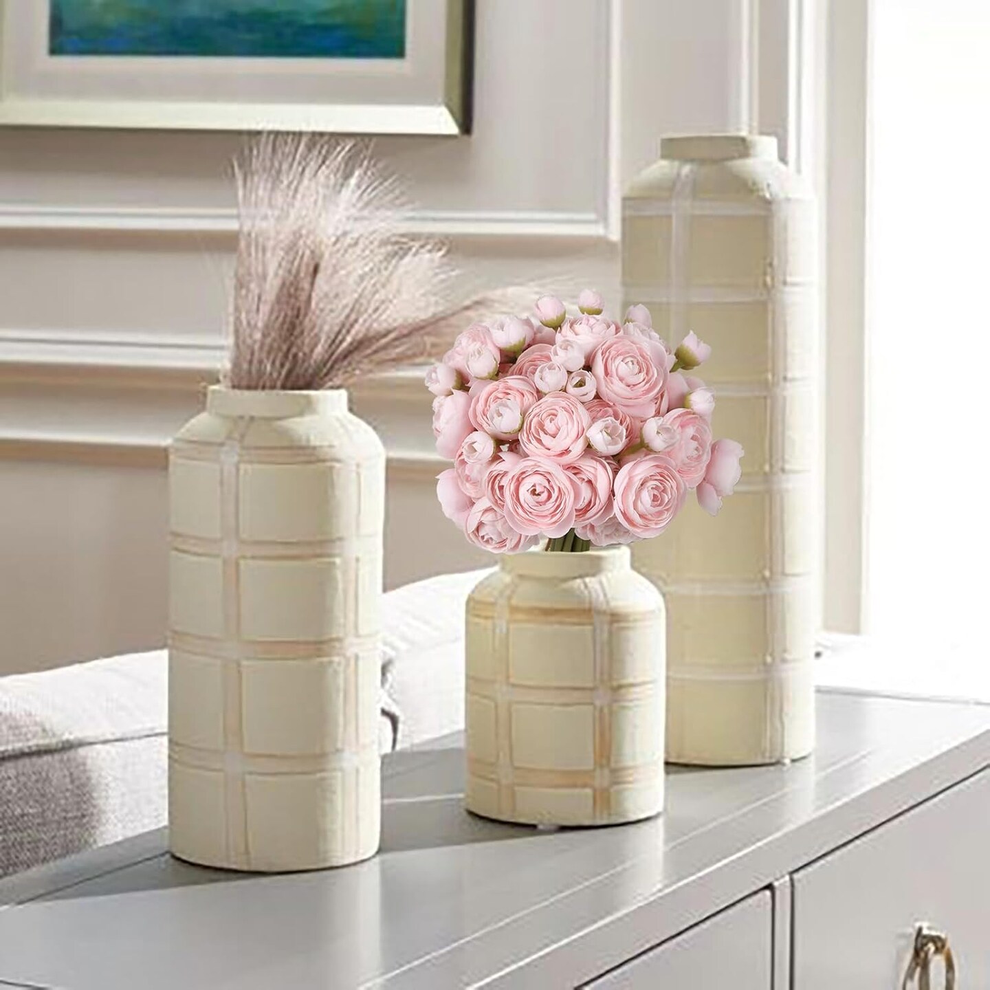 Faux Ranunculus Flowers - 2 Bouquets Small Pink Artificial Ranunculus 12PCS Mini Fake Flowers for DIY Wedding Bouquet Bridal Shower Decor Filler Centerpieces (Blush)