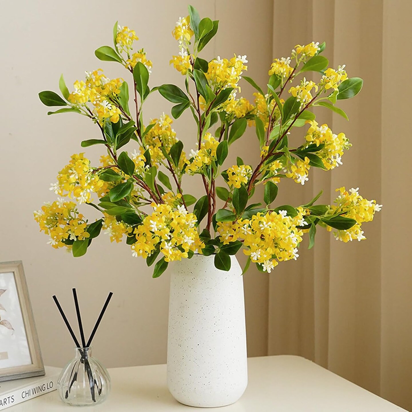 3 PCS 30" Faux Stems and Branches for Vase Yellow Fake Flowers Branches Real Touch Flowers Faux Long Stem Orchids for Table Centerpieces Kitchen Home Indoor Outdoor Decorations