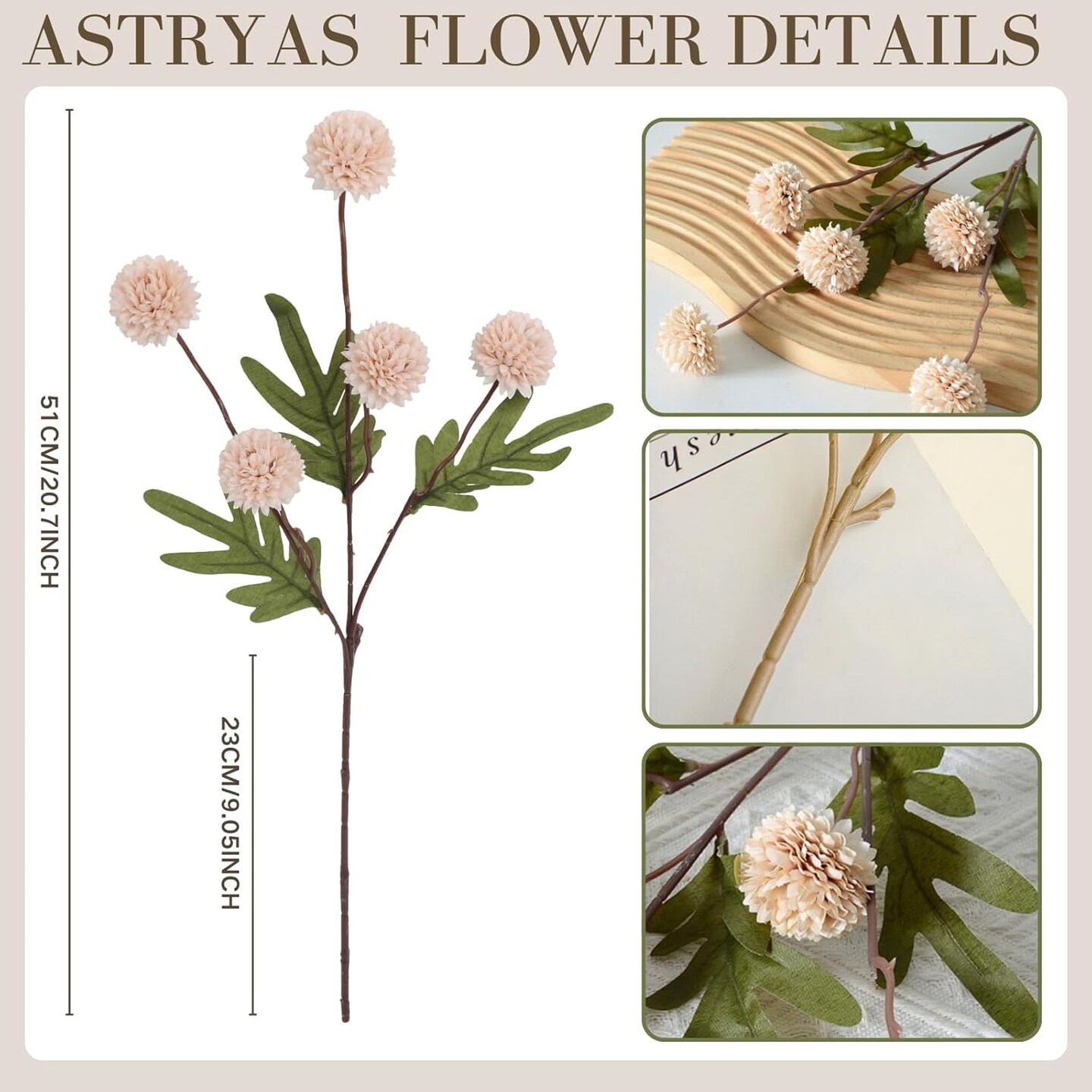 10Pcs Artificial Flowers Pompon Mum Fake Flowers &#x26; White Small Wild Flowers Long Stem Faux Small Mini Chrysanthemum Realistic Faux Flowers for Room Decor Farmhouse House Wedding Decor, Beige