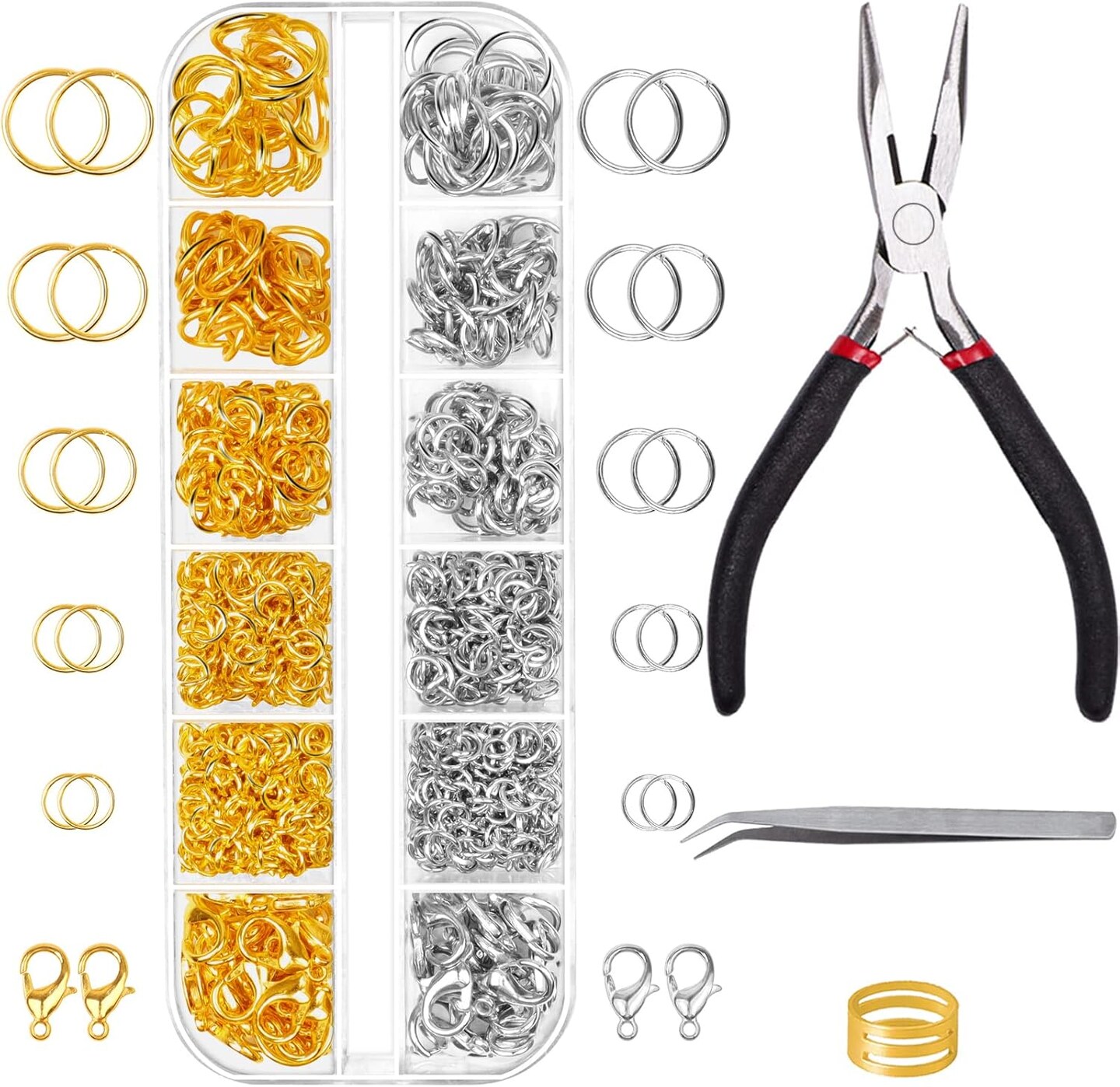 Jump Rings for Jewelry Making Kit, 1200 pcs Open Jump Rings Jewelry Repair Kit for Necklace Bracelet, Lobster Clasps and Closures Repair Supplies Kit with Pliers Tweezers
