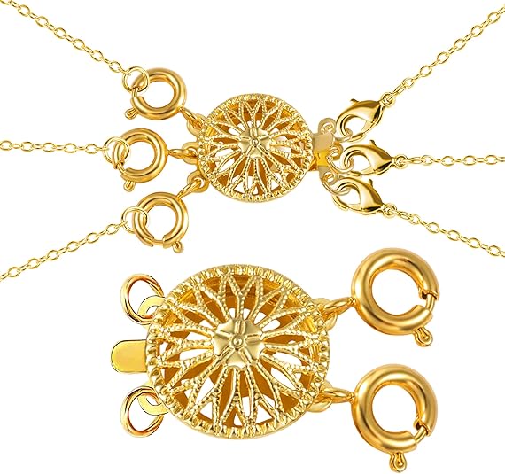 2 Pcs Necklace Layering Clasps Set,14k Gold &#x26; Silver Tangle Free Safety Jewelry Necklace Separator Connector,Closures for Bracelet Jewelry Making