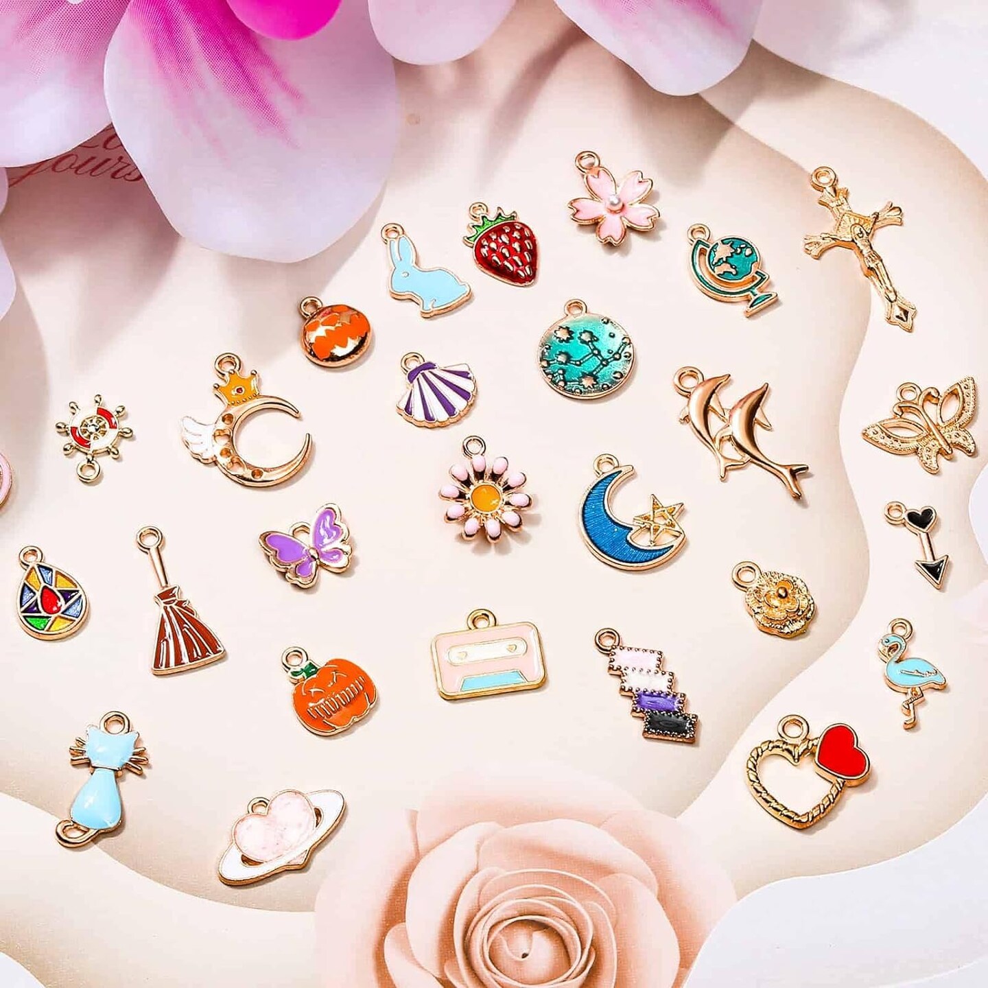 400Pcs Charms for Jewelry Making, Assorted Enamel Bracelet Bangle Charms, Mixed Bulk Metal Necklace Earring Charm