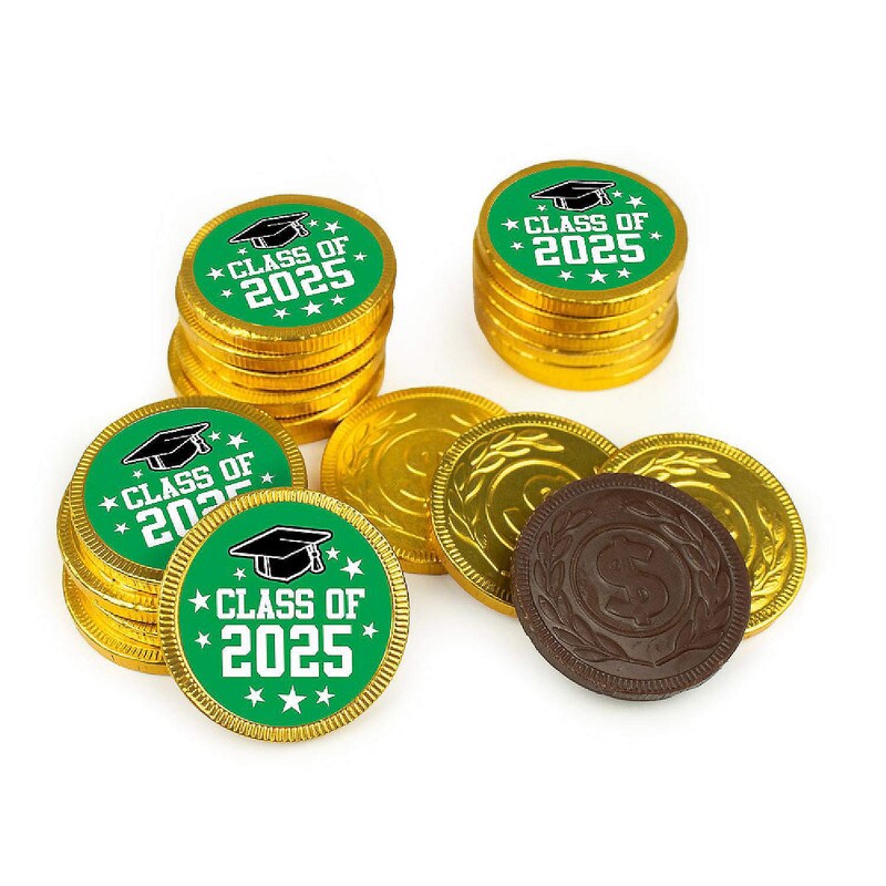 87 Pcs Graduation Candy Party Favors Class of 2025 Chocolate Coins Green
