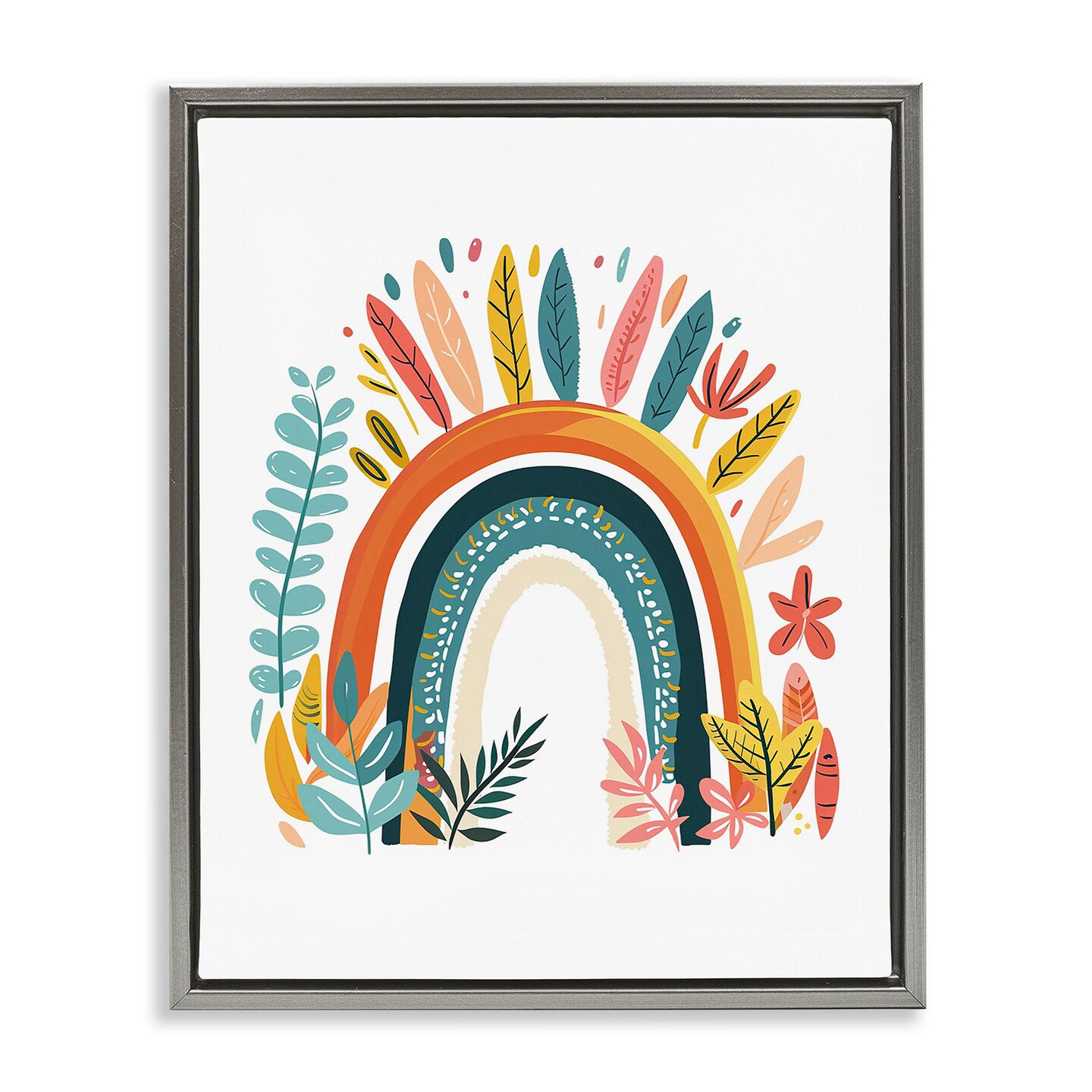 Stupell Industries Boho Rainbow Blooms Floater Framed Canvas Wall Art Design by LSR Design Studio