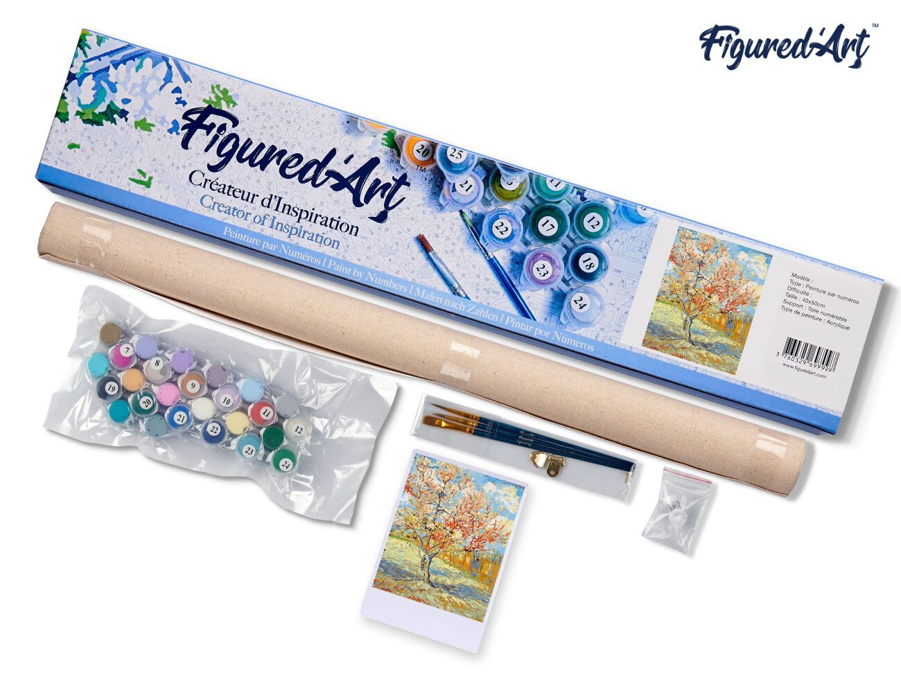 Figured'Art Paint by Numbers for Adults Van Gogh The Pink Peach Tree 16"x20" - Craft Art Painting DIY Kit Rolled Canvas without frame