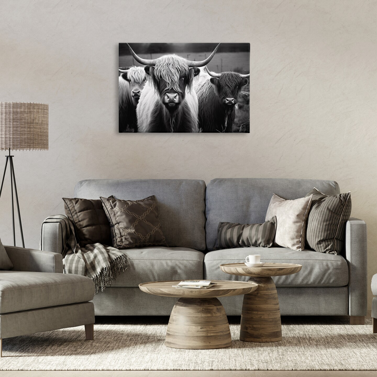 Stupell Industries Black & White Highland Cows Canvas Wall Art Design by Franklyn Gregory